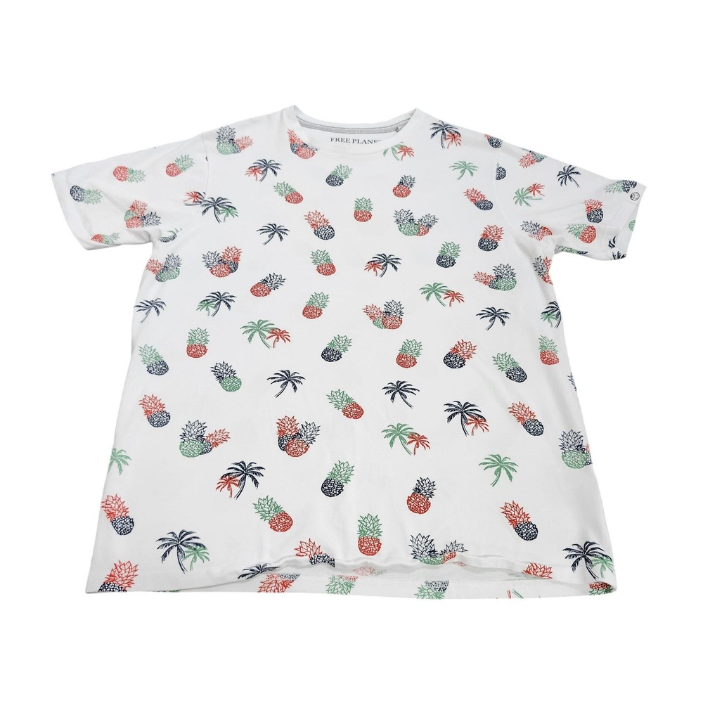 Free Planet Shirt Mens Large White Allover Pineapple Palm Tree Graphic Tee Top