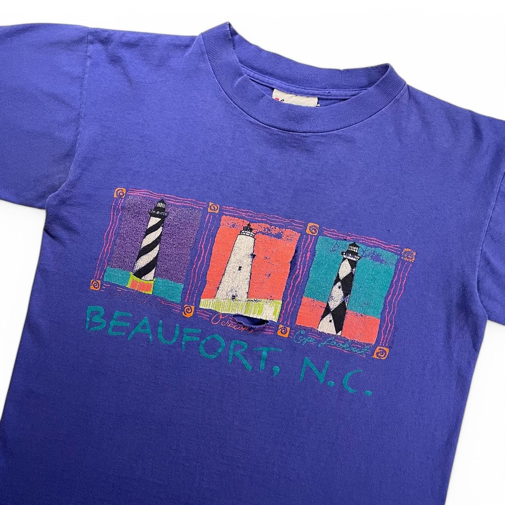 Vintage 90s Beaufort NC Lighthouses T-Shirt Purple Beach Single Stitch Small