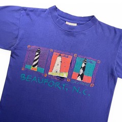 Vintage 90s Beaufort NC Lighthouses T-Shirt Purple Beach Single Stitch Small