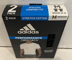 adidas Mens 2 Pack Performance Crew Neck Stretch Tee M (38-40) Black T-Shirt