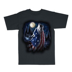 Patriotic American Wolf USA Flag Print Short Sleeve T-Shirt 20969D1