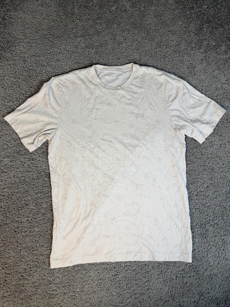 Travis Mathew Shirt Mens M Beige Marbled Crew Neck Cotton Regular Fit Tagless
