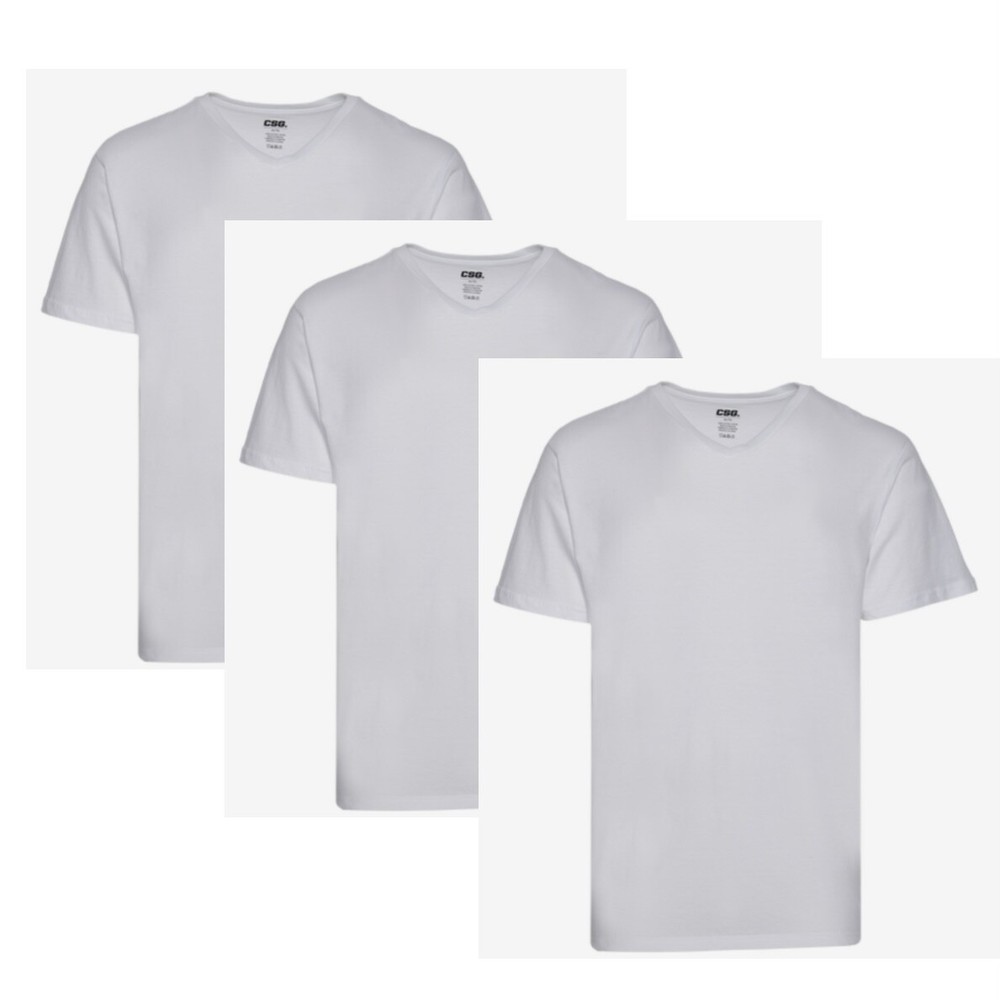 New CSG (3 Pack) Men’s White Basic Vee V-Neck T-Shirt 1800202