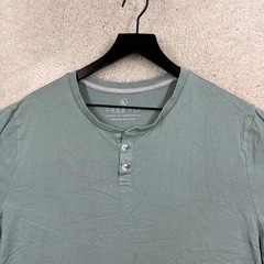 Free Fly T Shirt Mens Size Large Green Short Sleeve Henley Cotton Viscose