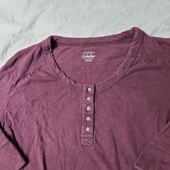 Cabelas Mens Henley Shirt XL Burgandy 100% Cotton Outdoor Hiking Fall Streetwear