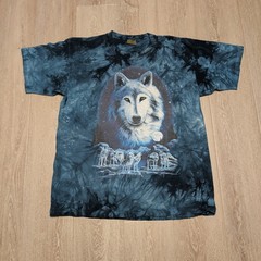 Vintage The Mountain Wolf Tee Men XL Blue Tie Dye Good Howling Pack Moon Nature