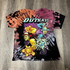 Outkast Bleach Wash Tie Dye Shirt Black Orange Purple Medium Large