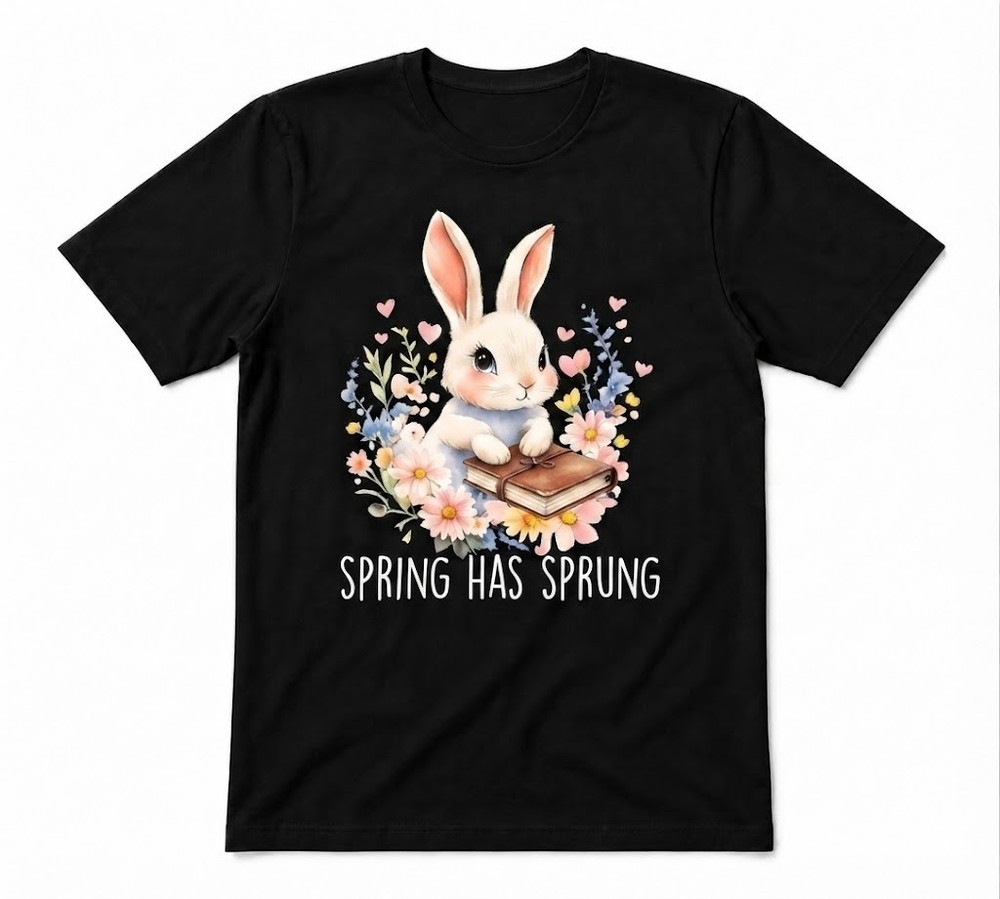 Flowers Easter Bunny Spring Apparel Rabbit Unisex Black T-shirt