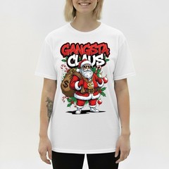 Gangsta Claus T-Shirt Graffiti Hip Hop Santa Christmas Money Bag Bling Tee