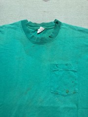 Vintage 90s pocket t shirt blank teal turquoise aqua distressed grunge large