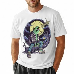 Funny Frog Flannel Howling Moon Spooky Tree Retro Graphic Tee Gift Men