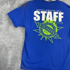 Seattle HempFest T Shirt Men Large Blue Staff 2015 SS Distressed Pot Leaf Grunge