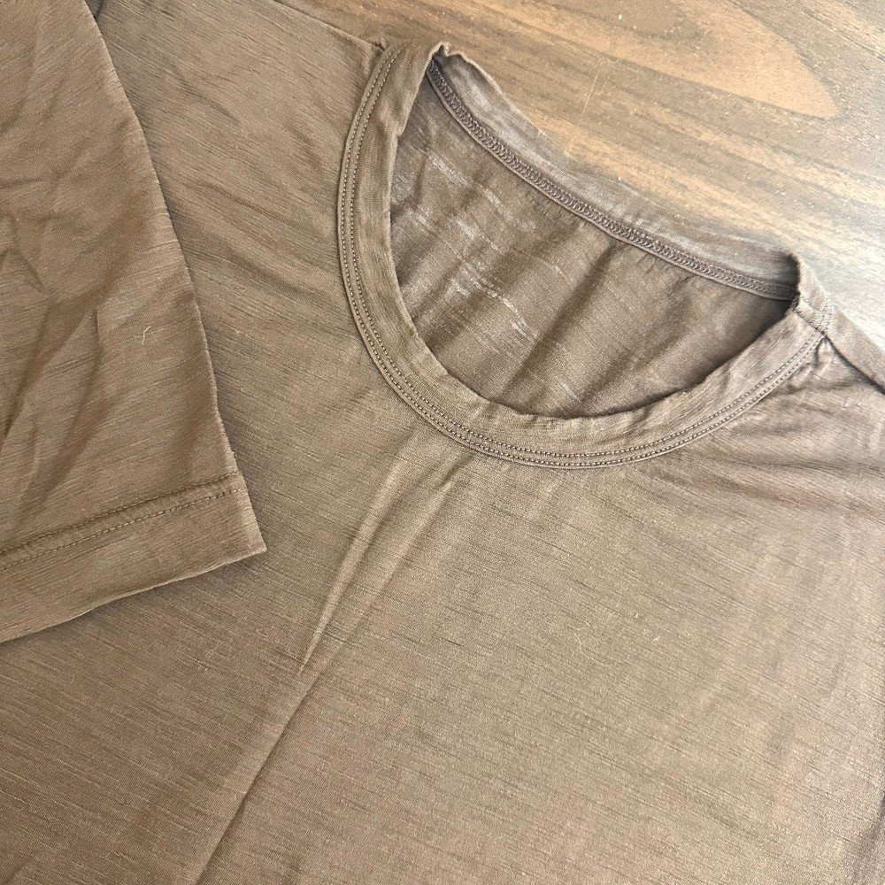 Son Of A Tailor T-Shirt Brown Merino Wool Short Sleeve Crew Neck Casual Mens M