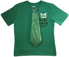 ST. PATRICK’S DAY FUNNY T-SHIRT/TIE PARTY COMBO KITTY SHAMROCK M 38-40 [CHR17]