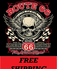 BIKER T-SHIRT-ROUTE 66-LIVE TO RIDE-AMERICA’S HIGHWAY