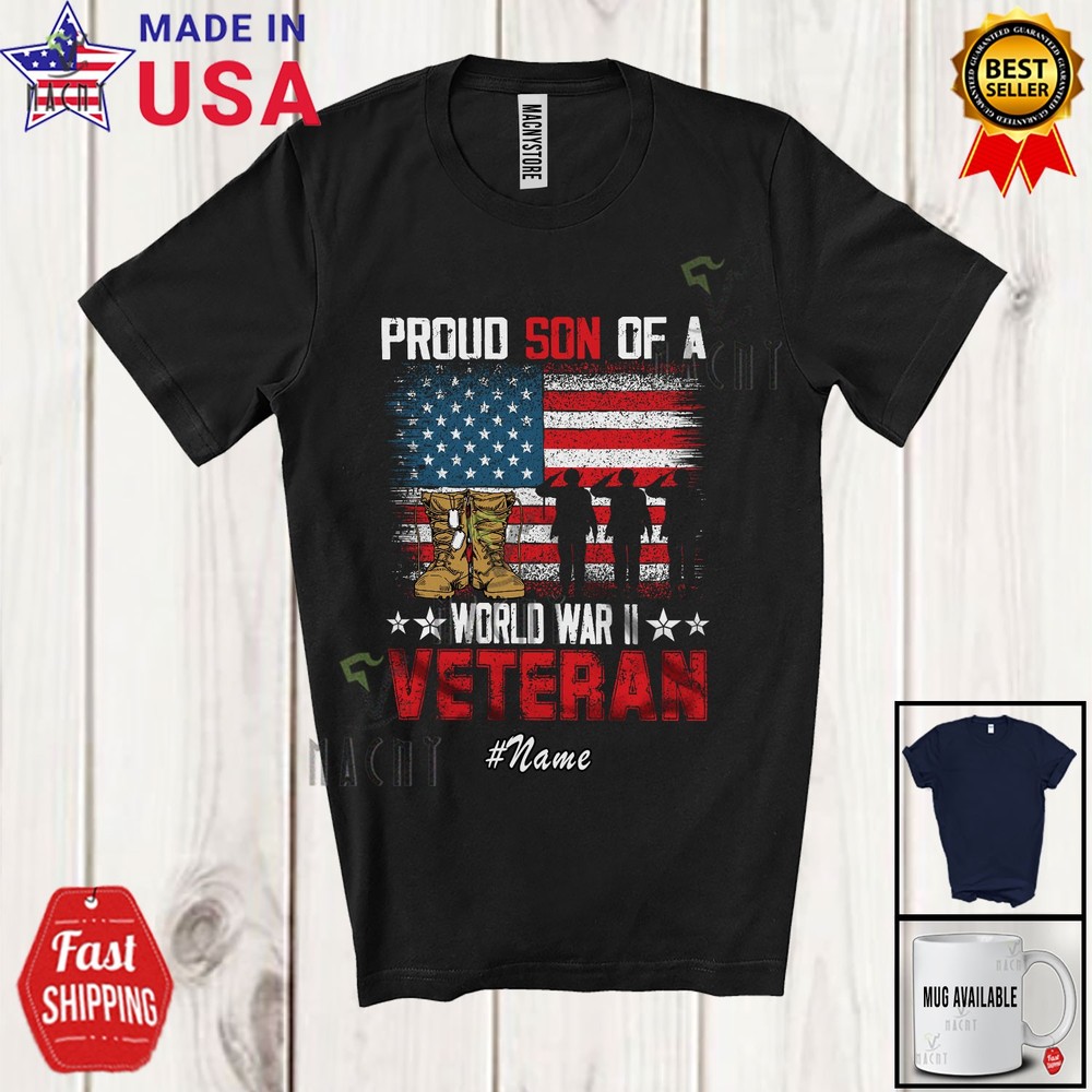 Custom Name Son Of World War II Veteran; Father’s Day Vintage US Flag T-Shirt