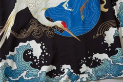 Niepce Streetwear Japanese Black Kimono Graphic Tee Cranes Short Sleeves Shirt
