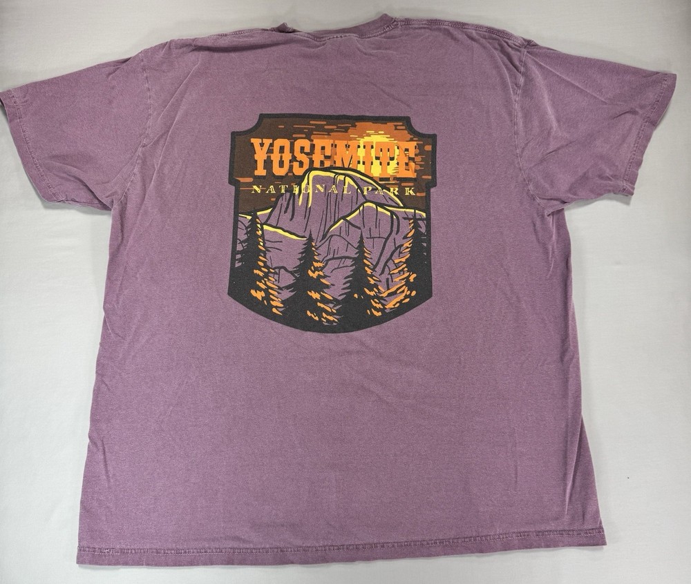 Comfort Colors Mens Yosemite National Park T-Shirt 2X Berry Rustic Sunset Shield