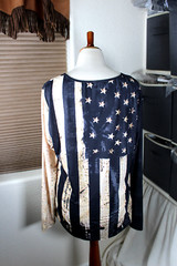 Route 66 Mens Shirt Large Henley Flag USA Blue Brown Button Easy Care