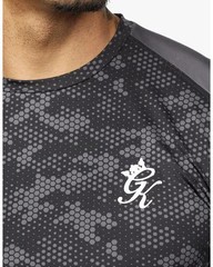 Gym King Mens Black Contrast T Shirt Camo Panel Short Sleeve