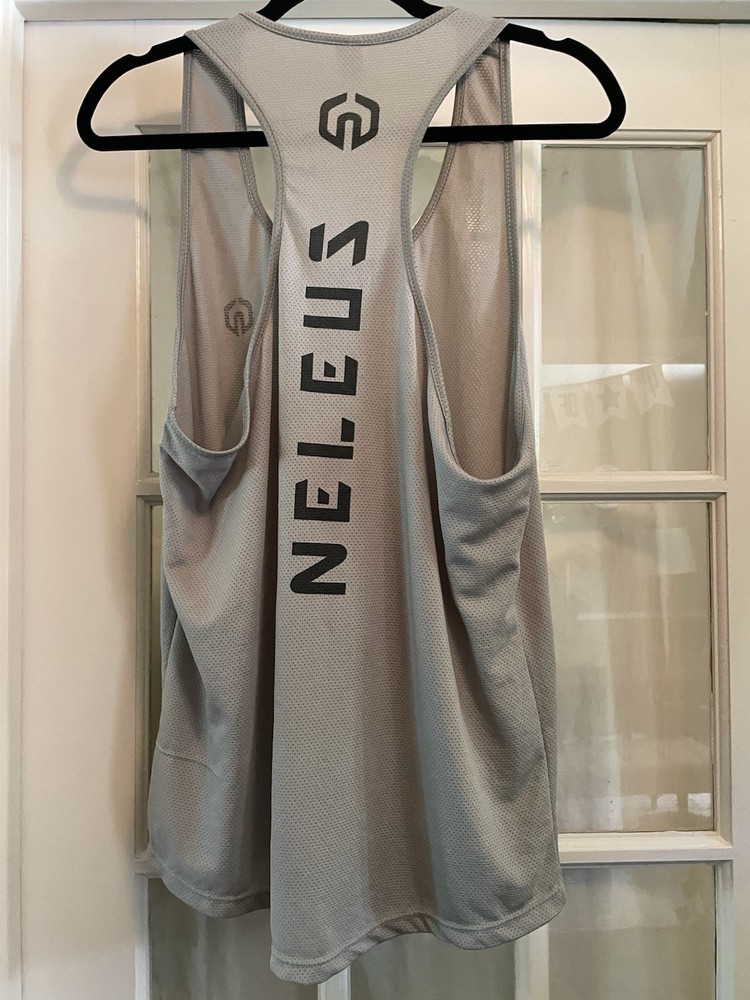 NELEUS Men’s LARGE Gray Dry Fit Logo Muscle Mesh Gym Workout Exercise Tank Top!