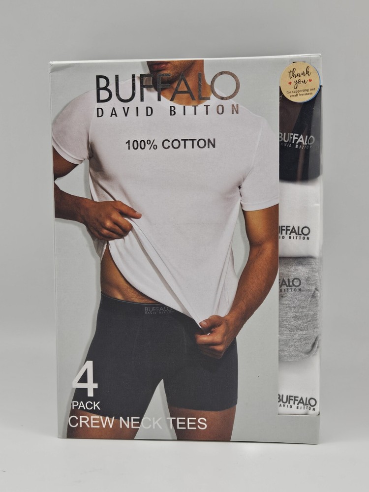 BUFFALO D BITTON 4 PK Men M L XL Cotton Crew Neck Logo T Shirt Black Gray White