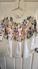 Hand Painted Floral T Shirt Single Stitch Vtg USA Rhinestone Art Tee OSFA M/L