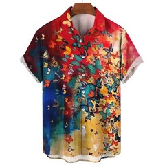 Mens Button Down Colorful Butterfly Print Hawaiian Top Novelty Summer Gift Shirt