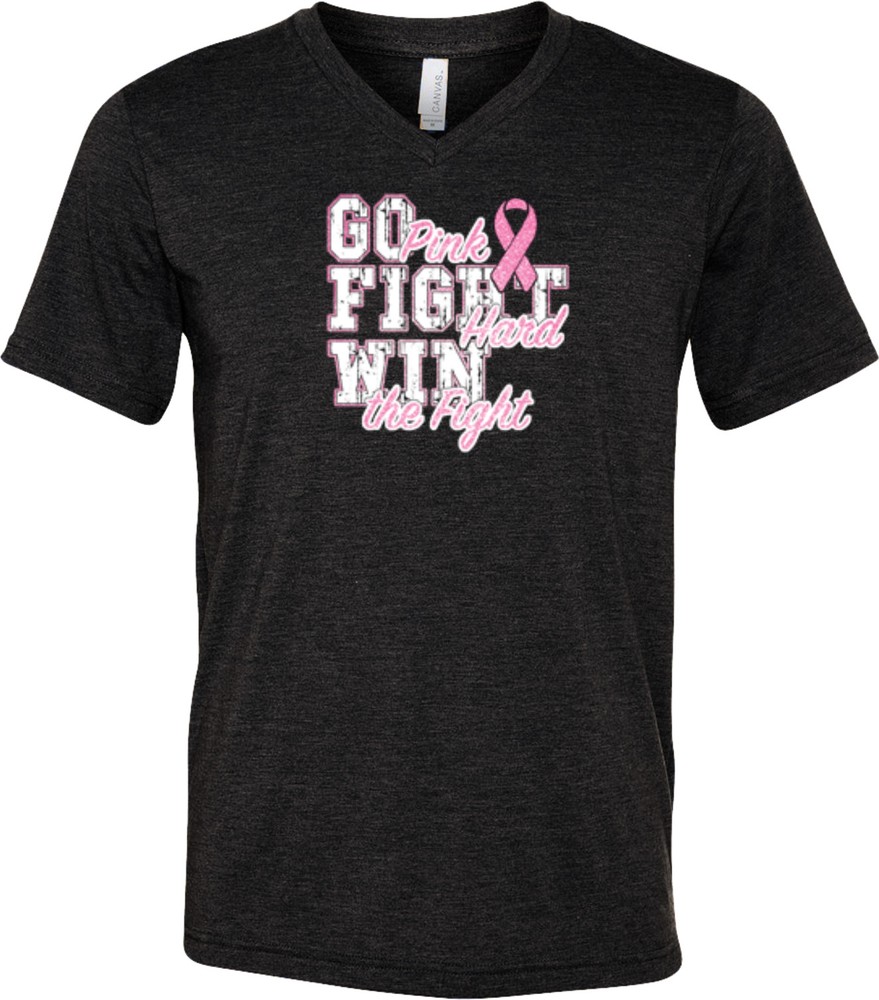 Breast Cancer T-shirt Go Fight Win Tri Blend V-Neck