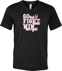 Breast Cancer T-shirt Go Fight Win Tri Blend V-Neck