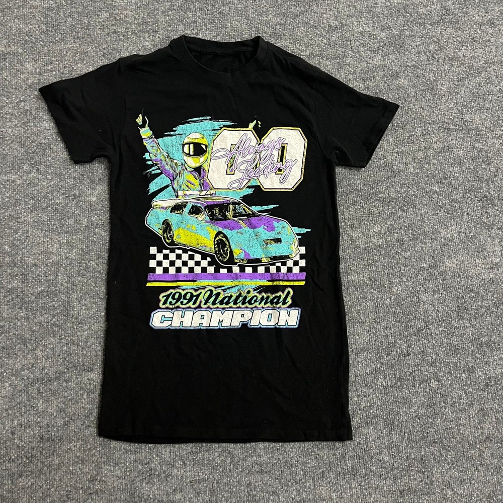 Unbranded,T-Shirt,Mens,S Black 1991 National Champion Racing Graphic Neon