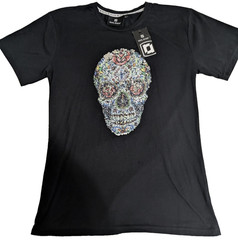 New Fashion Skulls Rhinestone Mens Luxury Short Sleeve T Shirt Trend Streetwear