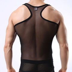 Men’s Sheer Tank Tops Mesh Fishnet Stretchy Sleeveless Vests for Fitness