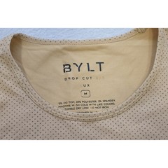 BYLT Drop Cut Lux T-Shirt Mens Medium Tan Perforated Short Sleeve Excellent