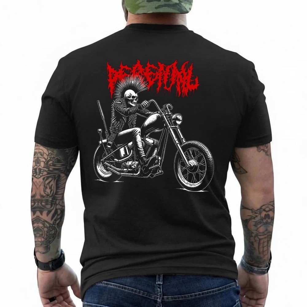 Skeleton Biker T-Shirt Chopper Motorcycle Graphic Tee Punk Metal Streetwear