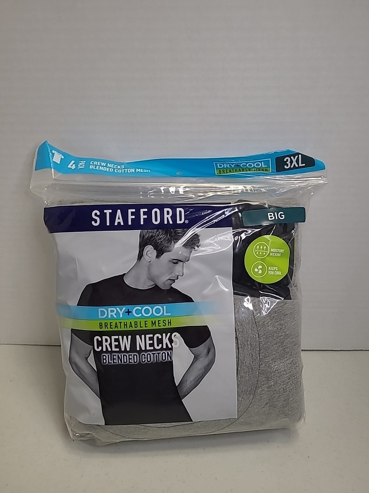 Stafford Dry + Cool T Shirt 3XL Big Breathable 4Pack Grey/Black Undershirt NEW