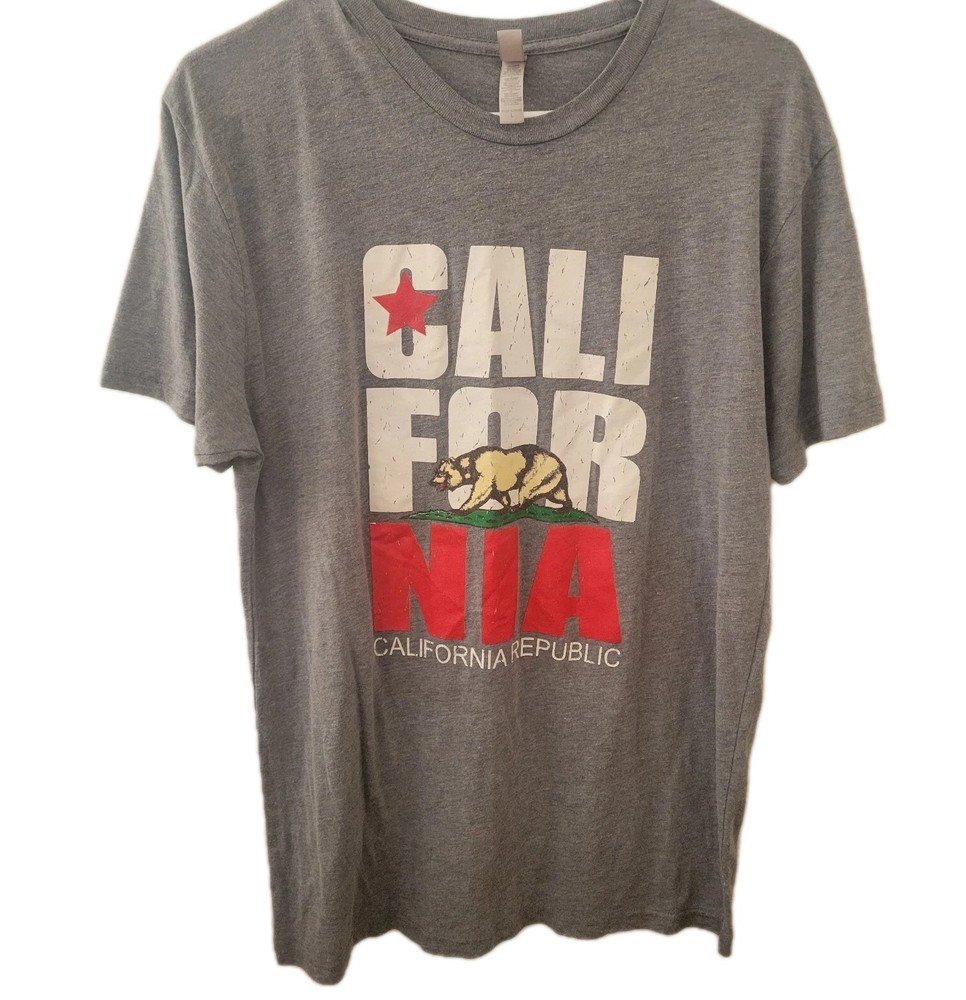 California Republic Men’s Large T- Shirt Gray With State Bear Poly Cotton Rayon