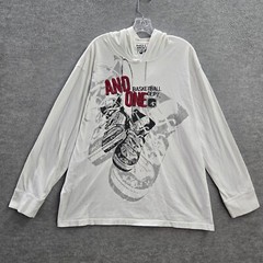 AND1 Men Shirt XL White Hooded Logo Basketball Show Graphic Long Sleeve READ