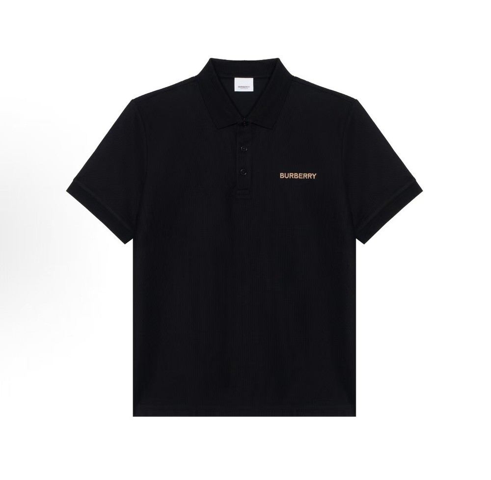 Burberry SS24 Logo Letter Embroidered Short-Sleeved Polo Shirt for Men’S Black