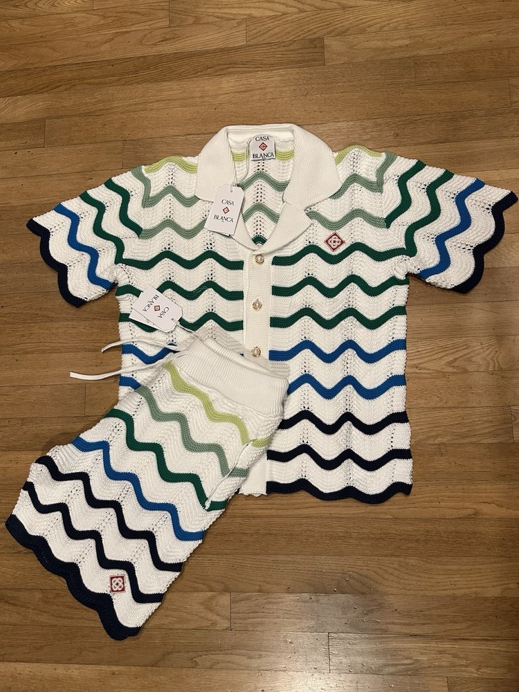 Casablanca Men’s Gradient Wave Crochet Shirt/Short Set – Size Large