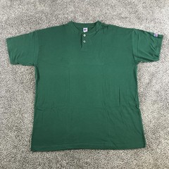 Vintage Russell Athletic Shirt Mens 2XL Forest Green Short Sleeve Henley Jersey