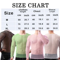 Mens Fishnet Shirts Mesh Transparent Long-Sleeve Muscle T-Shirt Undershirt Tops