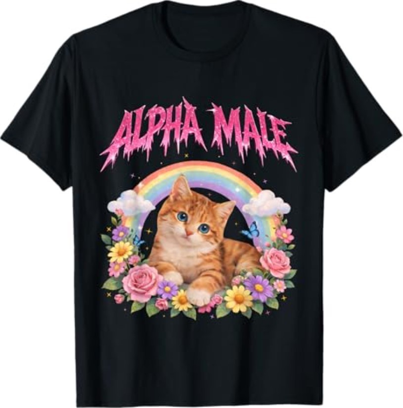 Alpha Male Funny Kitten Rainbow Floral T-Shirt