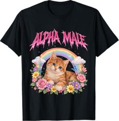 Alpha Male Funny Kitten Rainbow Floral T-Shirt