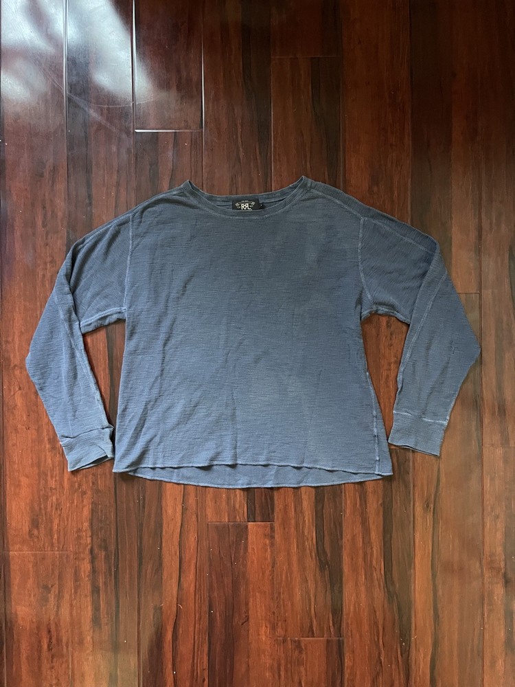 Double RL RRL Ralph Lauren Waffle Knit Long Sleeve Tee Blue Heather X-LARGE