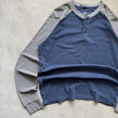 Vintage 2000s North Crest Two Tone Blue Gray Boxy Indie Henley Thermal