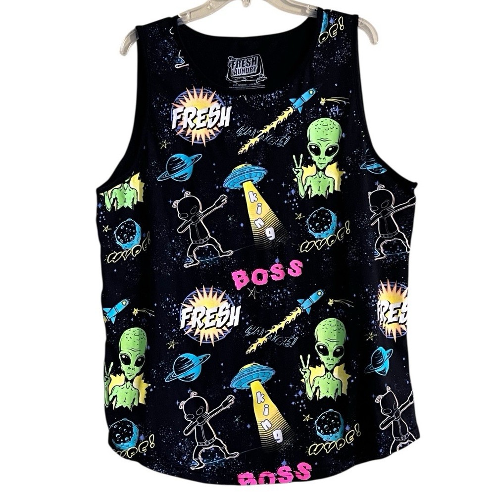 Fresh Laundry Men’s XL Tank Top Muscle Shirt UFO’s Fresh Boss Aliens