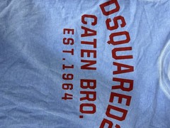 DSQUARED2 Caten Bro Est 1964 Graphic T-Shirt Blue Acid Wash Distressed Men’s M