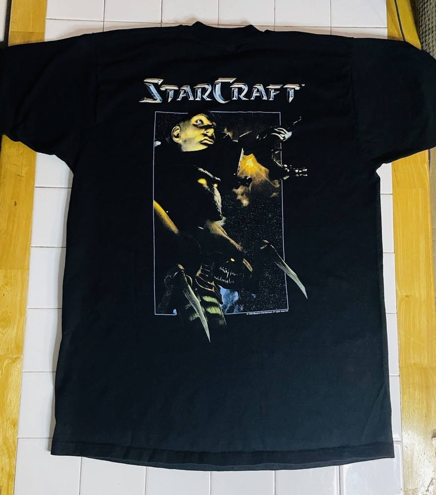 Vintage 1998 StarCraft Game T Shirt XL Black Double Sided Blizzard PC Gaming Tee