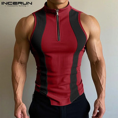 Tops 2025 American Style Fashion Men’S Spliced Contrast Zipper Design Vests Summ